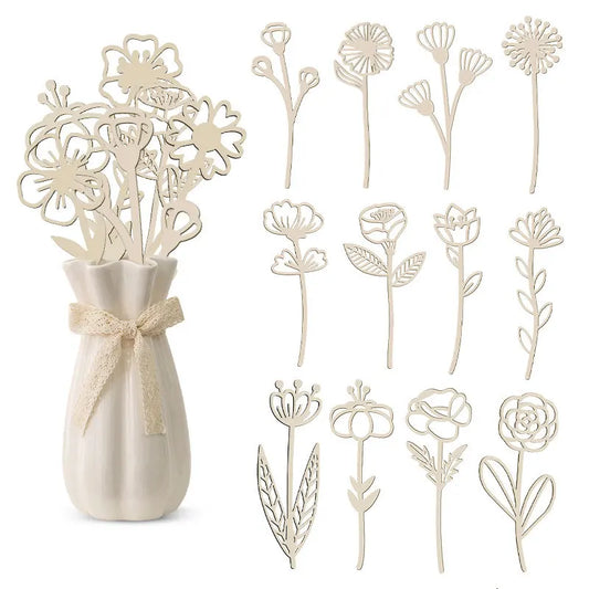 10Pcs Wooden Flowers Wildflowers Wall Decor Colorable Wood Floral Cutouts for Home Birthday Holiday Art DIY Decoration