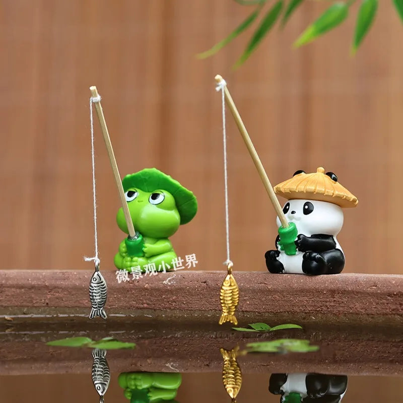 Aquarium Decoration Mini Fishing Panda Fishing Frog Fish Tank DIY Landscaping Ornaments Home Garden Pond Decorations