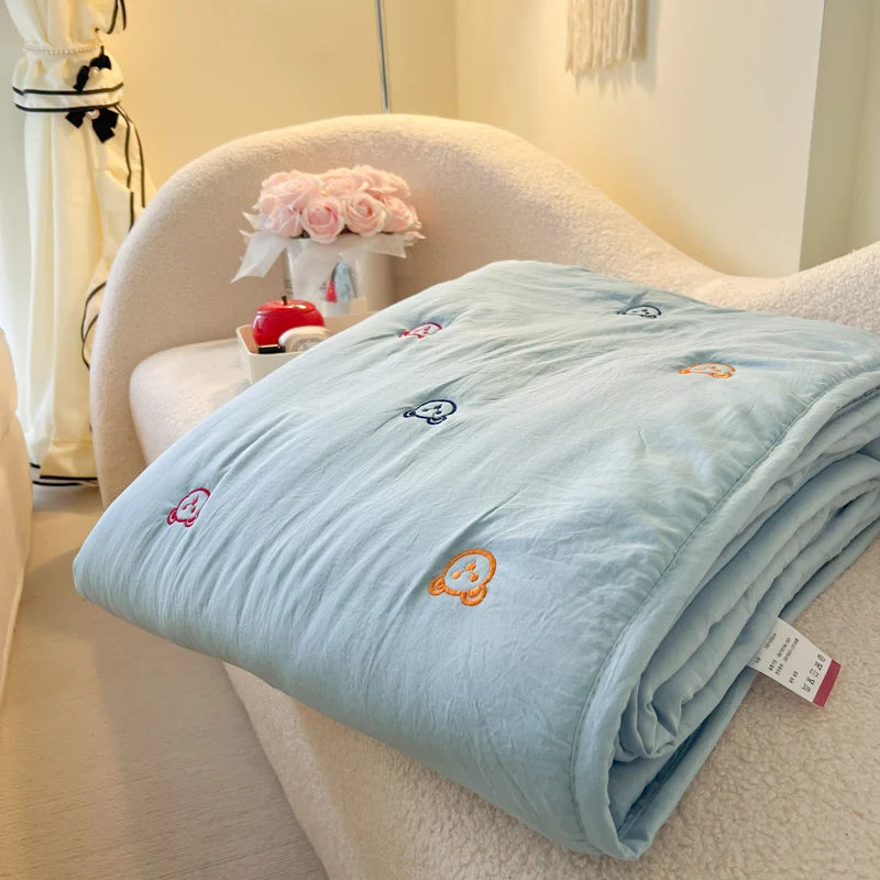 2025 New Embroidered, washed cotton, summer quilt, air-conditioned, skin friendly, breathable, machine washable bedding