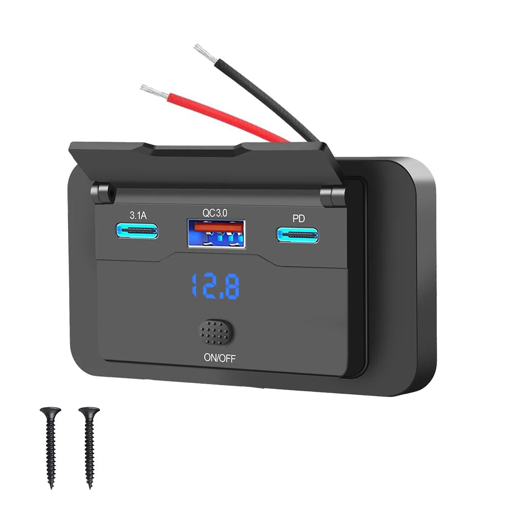 New 4 Ports Car Charger Socket Panel 12V/24V RV USB Outlet Dual QC3.0 PD Fast Charging Socket Accessories for Car Bus RV Truck