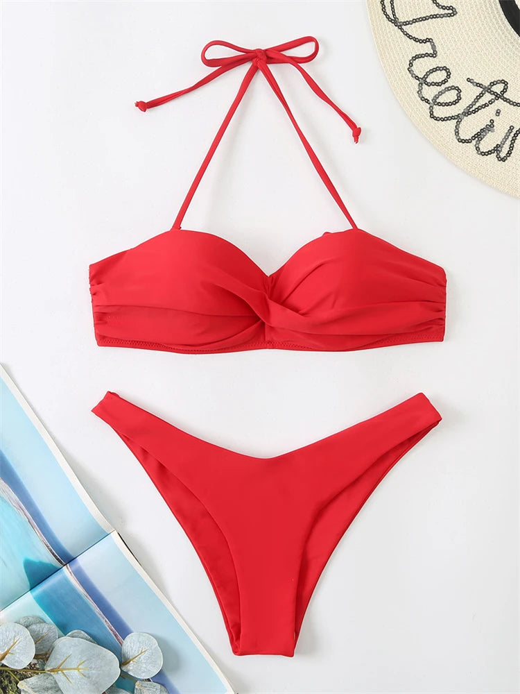 Bikini Swimsuit Women Swimwear 2026 New Solid Push Up Bikinis Set High Waist Thong Bathing Suit Two Pieces Swimming Suits Female