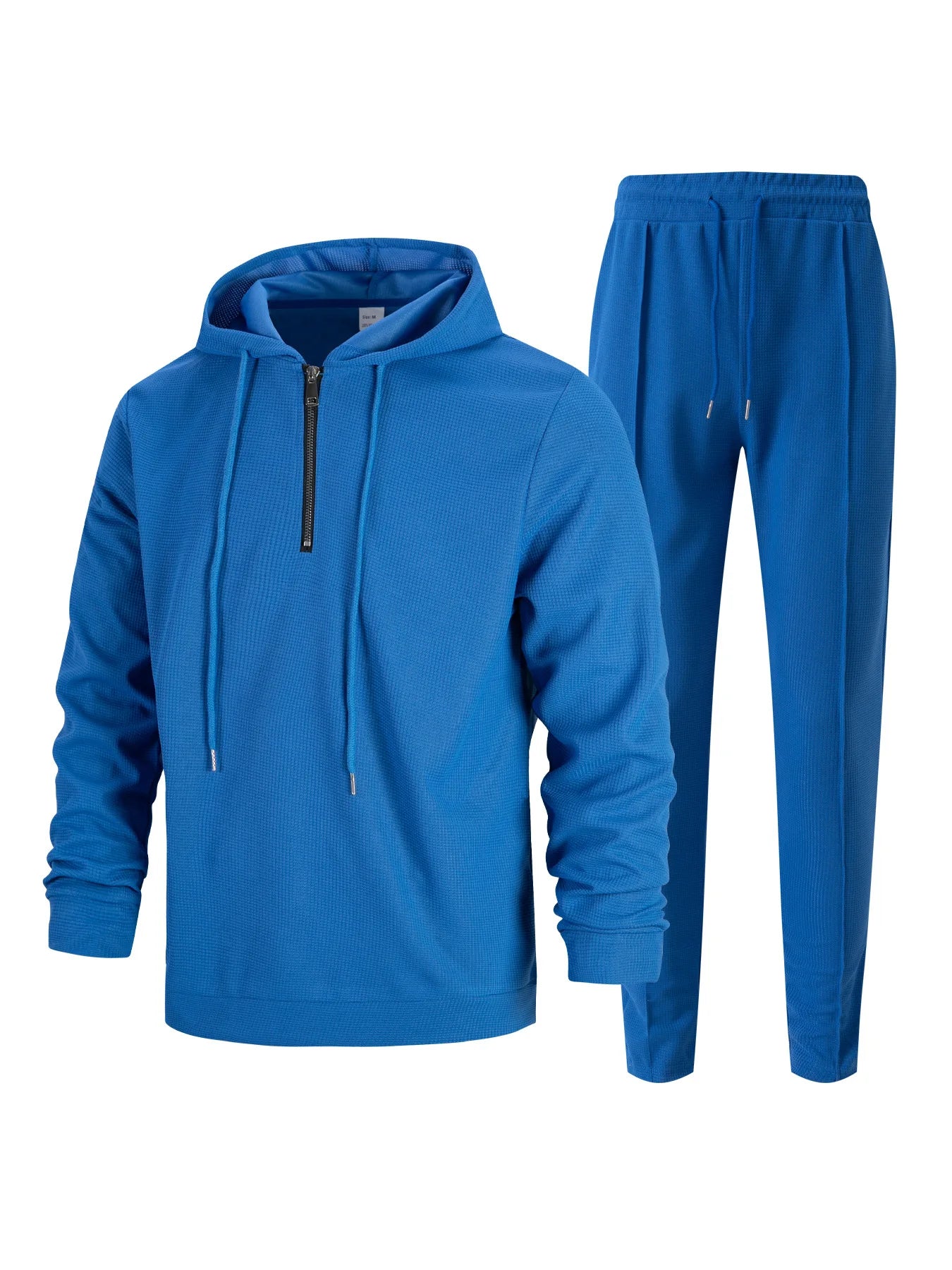 Teen Boys 2-Piece Set Waffle Knit Half-Zip Hoodie And Drawstring Pants Casual Comfortable Clothing