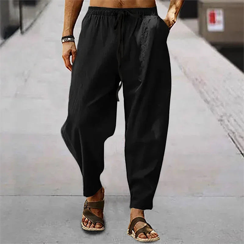 Men's Lightweight Long Pants Summer Solid Color Breathable Loose Trousers Male Elastic Waist Casual Pants Harajuku Trousers