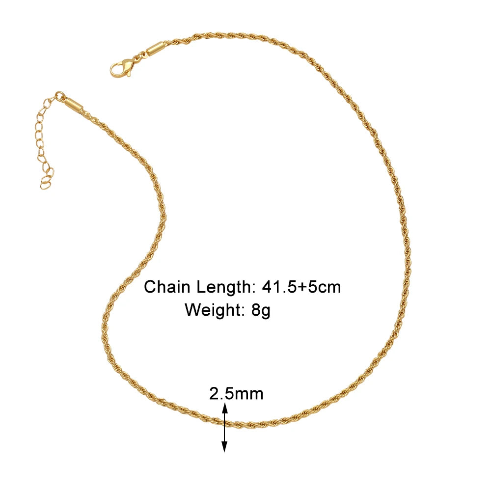 OCESRIO Trendy Gold Color 3/4/5/6mm Twisted Rope Chain Copper Gold Plated Handmade Necklace Chain Jewelry Making Supplies nker31