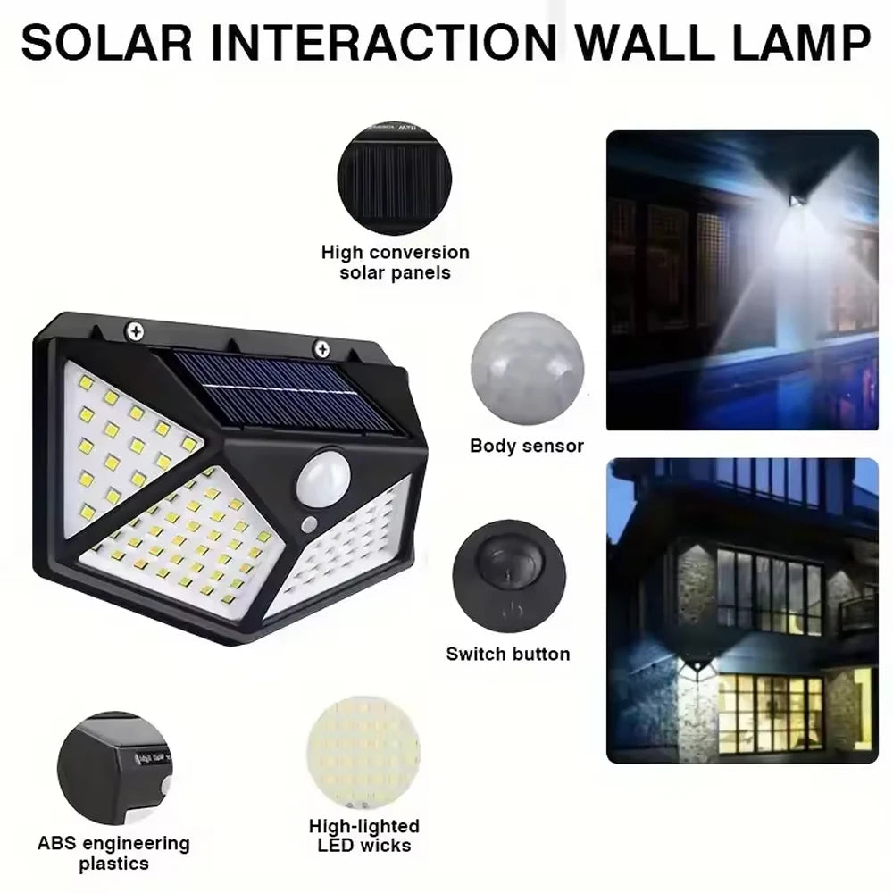 Outdoor Solar Patio Wall Light, Garden Home Wall Decor 100 LED Exterior Wall Light