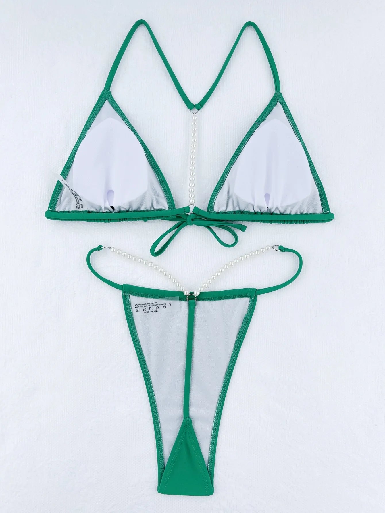 Sexy Pearls Thong Bikini Set Women Black White Front Bow Push Up Backless Micro Swimsuit 2026 Bathing Suit Cut Out Swimwear