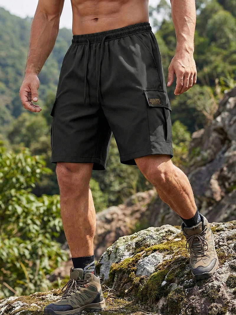 Summer Quick Dry Cargo Shorts for Men Tactical Shorts with Multi Pockets Outdoor Casual Shorts with Elastic Waistband Drawstring