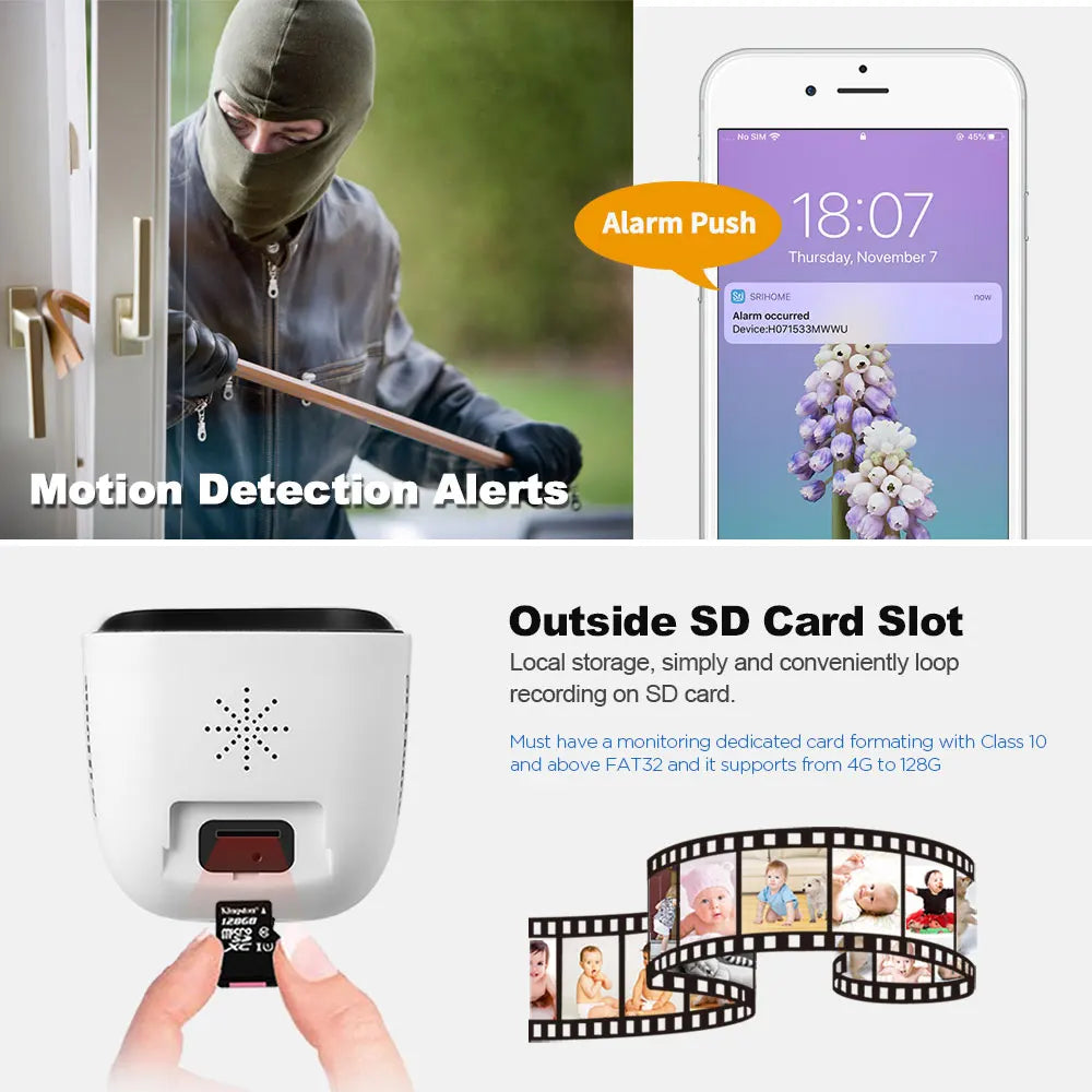 Srihome SH029 Smart 3MP MINI IP camera 3x digital zoom wifi HD camera Outdoor Waterproof Night Vision Mobile Security PTZ Camera