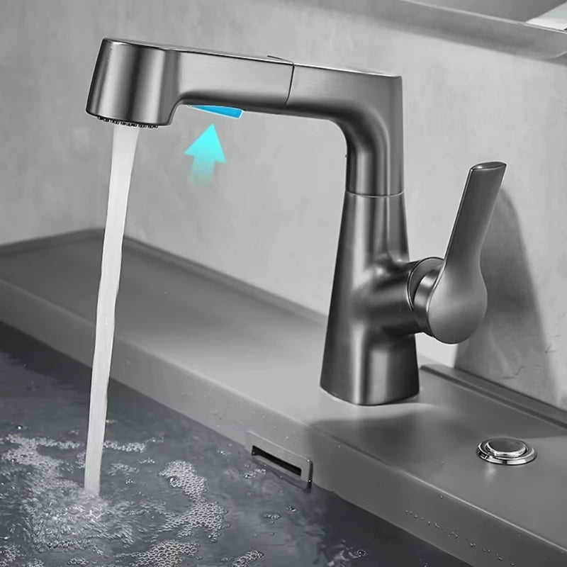 2026 New Rotary Pull-out Bathroom Sink Faucet Hot & Cold Water 3 Modes Water Outlet Stylish Modern Design Basin Mixer Tap