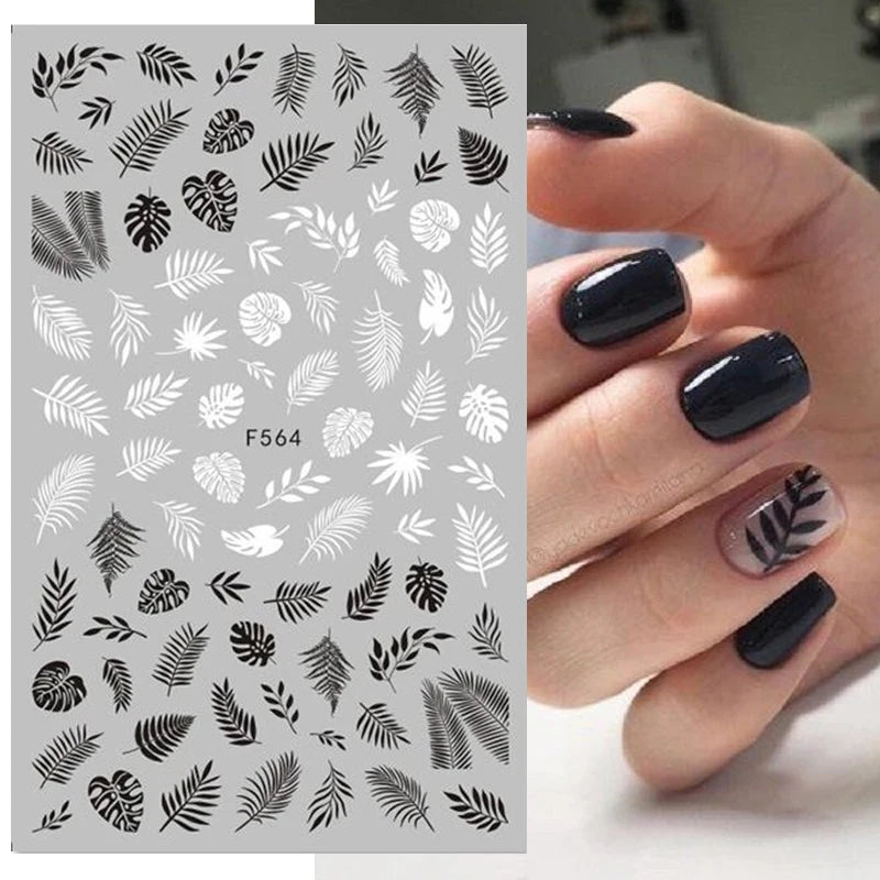 1PCS Black White Butterfly Laser Nail Stickers Y2K Nail Art Decoration Abstract Lines Bronzing Flowers Stickers For Nails