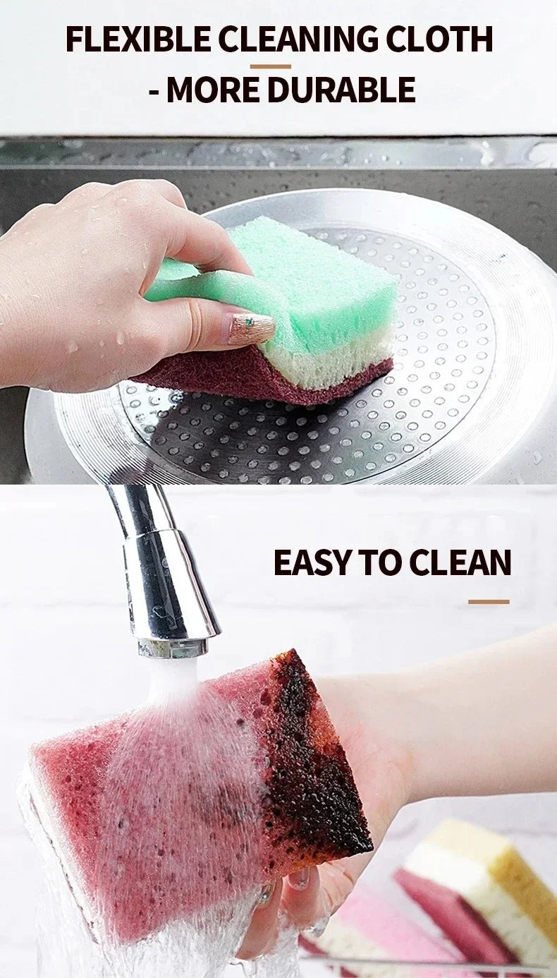 Dishwashing Cleaning Sponge High Density Strong Stain Removal Kitchen Bathroom Dish Washing Cleaning Tool 3-Color Porous Sponge