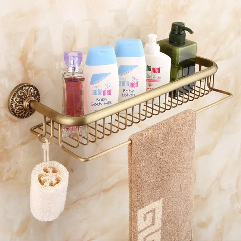 Antique Bronze Brass Wall Mounted Bathroom Soap Basket Bathroom Shower Shelf Shampoo Holder Shelves Storage Shelf Rack