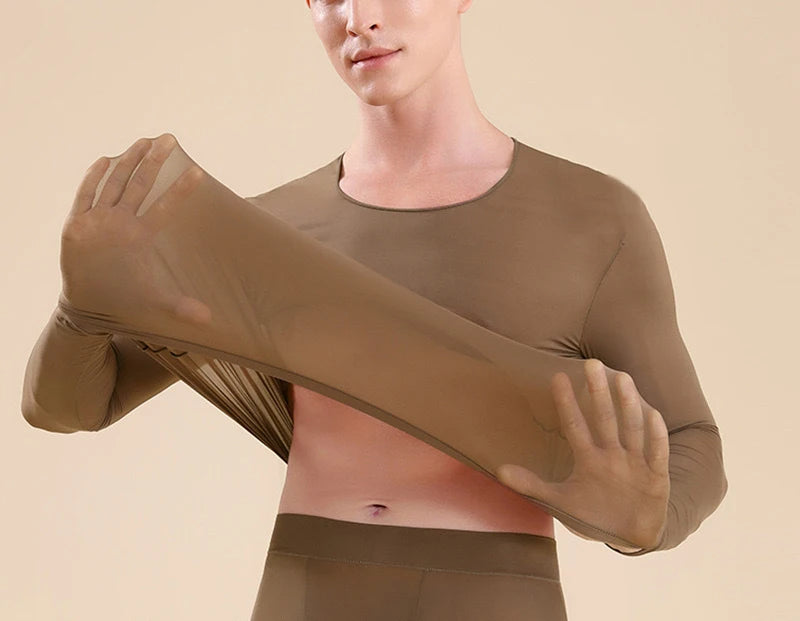 Men Thermal Underwear Set Plus Size Ultra-thin Pajamas Suit High Elastic Long Sleeve Long Johns Autumn Winter Skincare Clothing