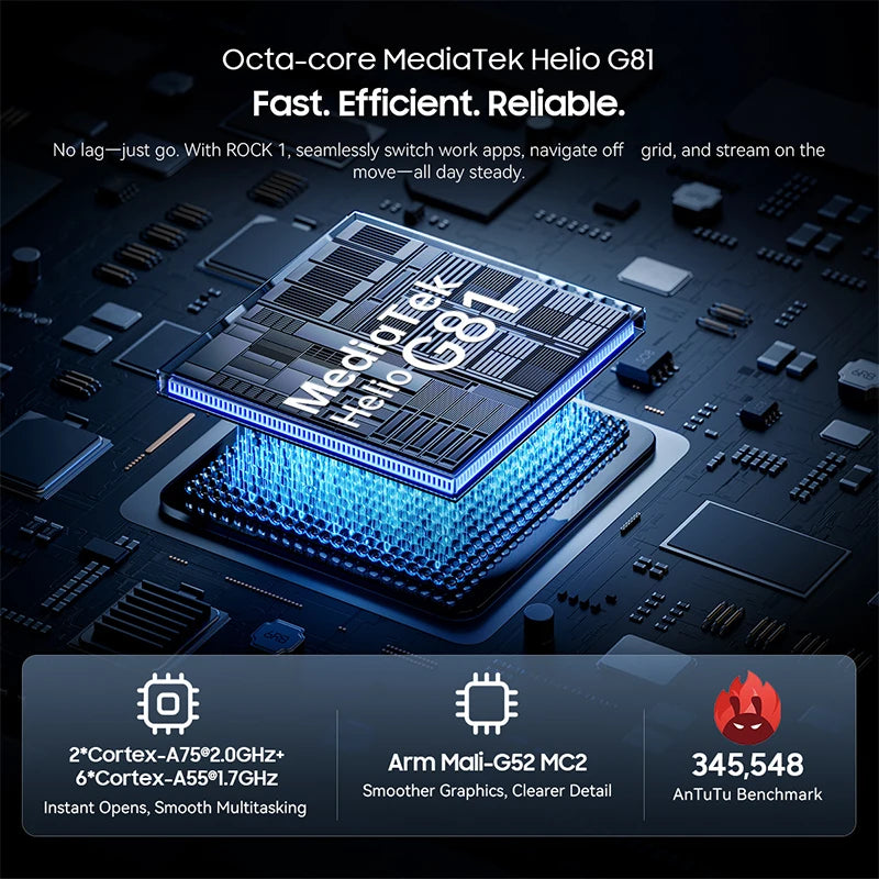 Blackview ROCK 1 AI Rugged Smartphone 6.56-inch 90Hz Display 256GB MediaTek Helio G81 Android 16 NFC Torch 15000mAh Cellphone