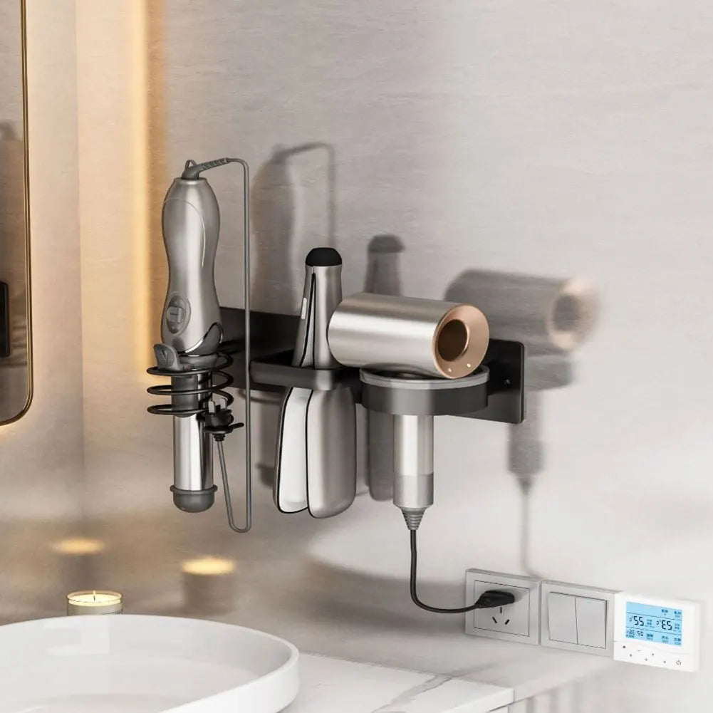 Hair Dryer Stand Electric Hair Dryer Wall Shelf With Cable Organiser Multifunctional Stable Punch-Free Hair Dryer Storage Shelf