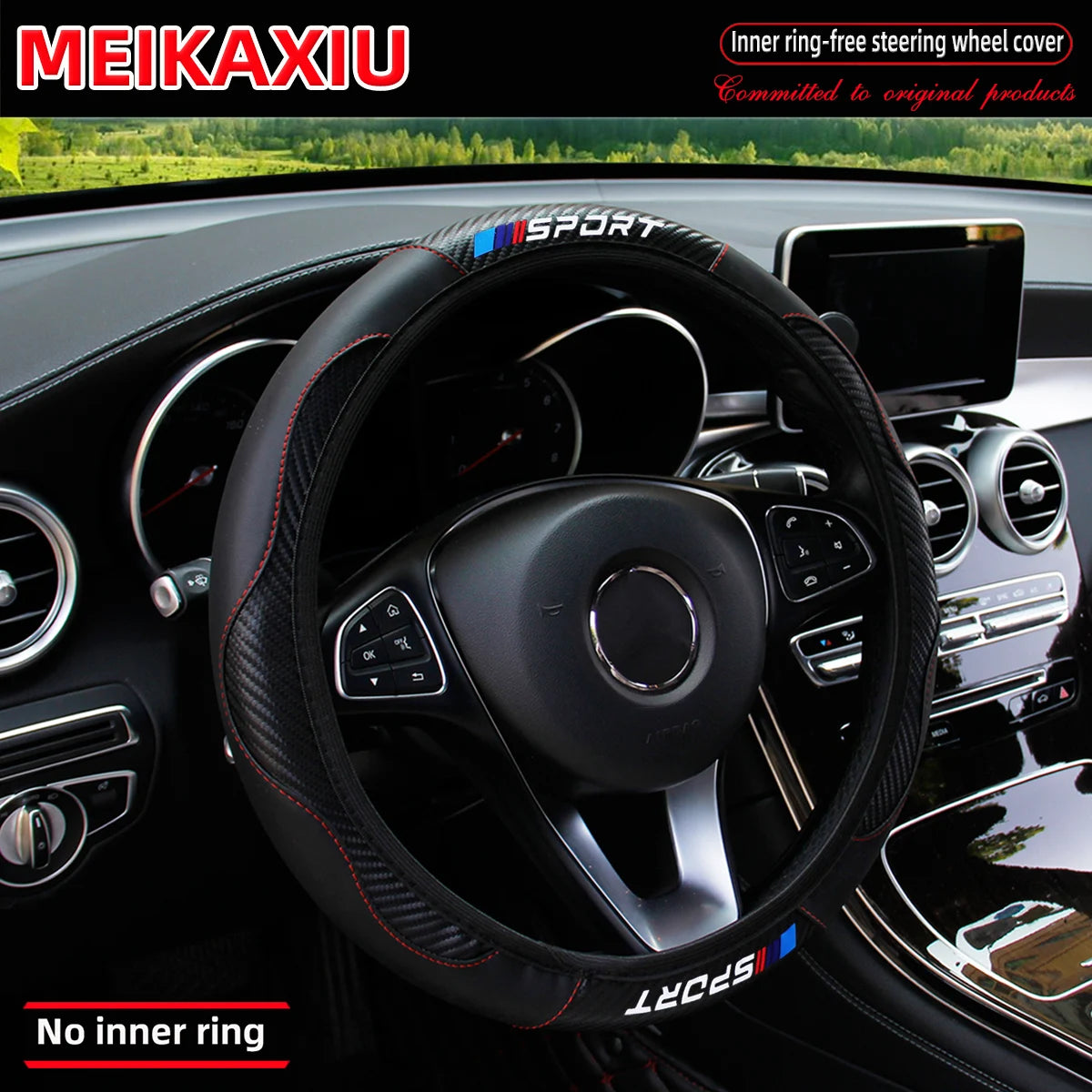 All-Season SPORT Carbon Fiber Steering Wheel Cover (without inner ring) is suitable for 37-38cm automotive interior accessories.