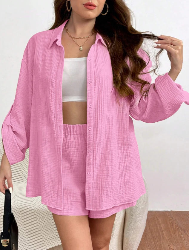 Solid Color Casual Loose Short Pants Sets For Women 2025 Elegant Summer Women's Two Pieces Suit Full Set Female Outfit Clothes