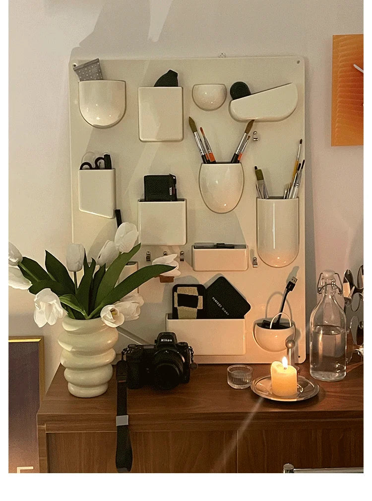 Wall-mounted Storage Rack with Hooks for Office, Kitchen and Workshop Children's Room Organizer with Adjustable Shelves