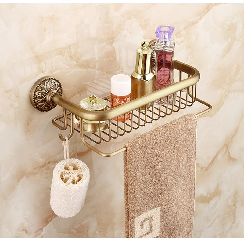 Antique Bronze Brass Wall Mounted Bathroom Soap Basket Bathroom Shower Shelf Shampoo Holder Shelves Storage Shelf Rack