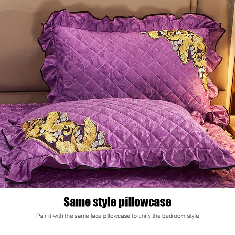 Plush Winter Warm Bedspread on The Bed Thickened Bed Skirt-style Embroidery Cotton Quilt Bedding Cover Pillowcases