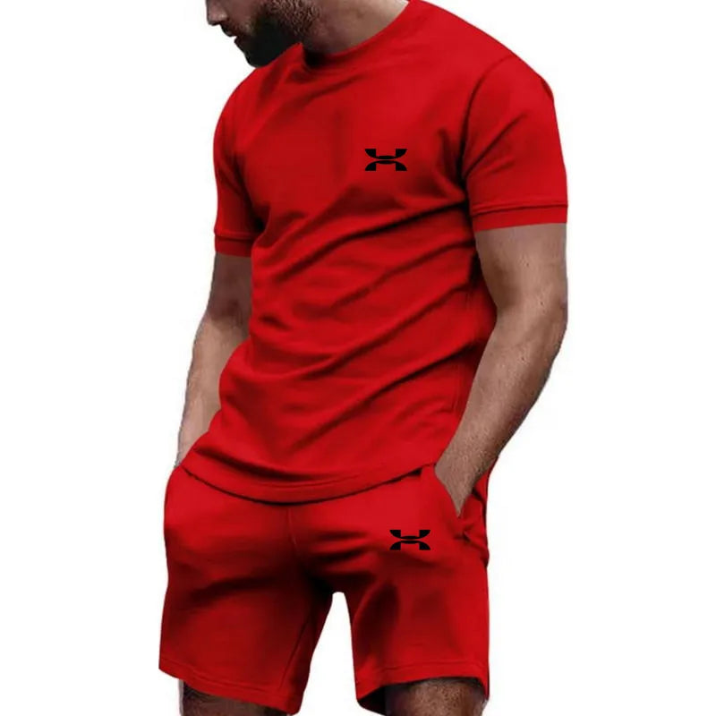 new men's sportswear short sleeved T-shirt and sports shorts summer casual jogging pants set men's two-piece set