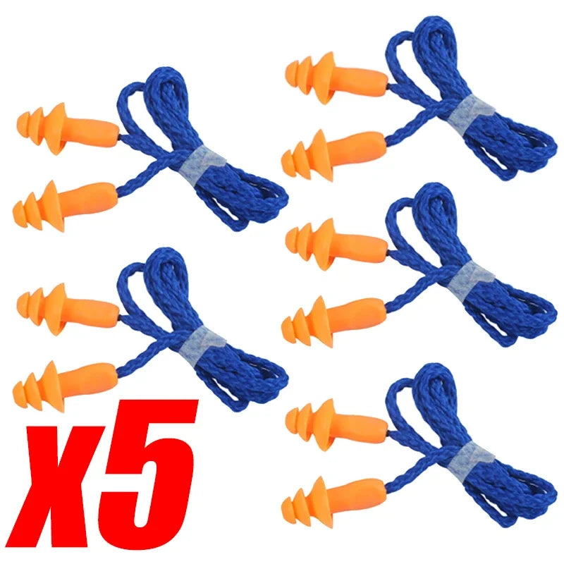 1/5/10Pairs Noise Cancelling Ear Plugs Silicone Corded Ear Plugs Ears Protector Reusable Anti-Noise Earplugs Headwear Earmuff