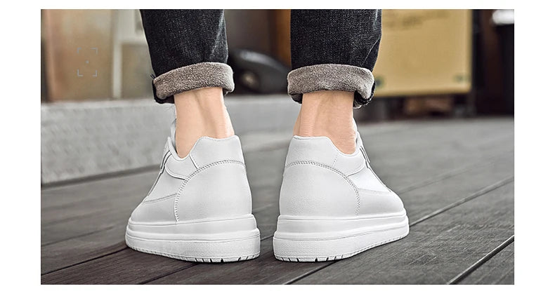 New Invisible Height-increasing Shoes for Men, 6CM-8CM-10CM Sports Shoes,White Leather Sports Shoes for Men,Enlarged Sizes 36-46