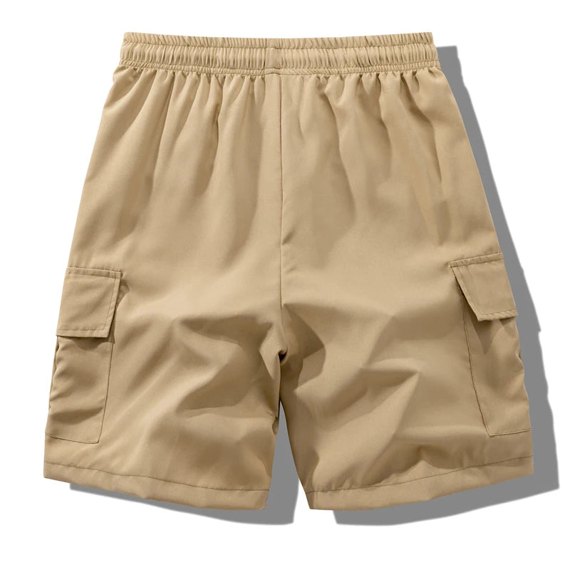Summer Quick Dry Cargo Shorts for Men Tactical Shorts with Multi Pockets Outdoor Casual Shorts with Elastic Waistband Drawstring