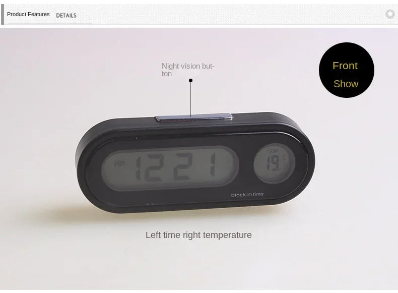 Car Clock Time Watch Mini Electronic Auto Clocks Luminous Interior Thermometer LCD Backlight Digital Display Car Accessories