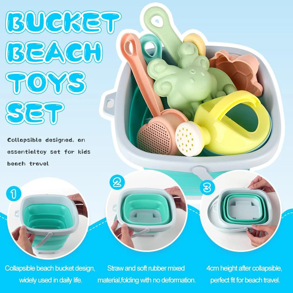 11Pcs Beach Toys Set Gift Package Sand Toys for Kids Sandbox Toys with Collapsible Bucket Shovel Set Sand Molds Summer Outdoor