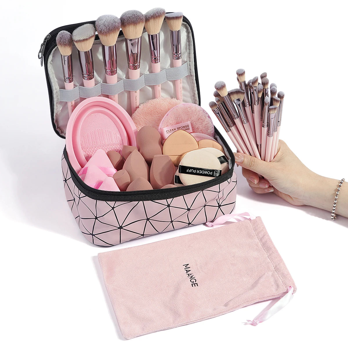 MAANGE 54PCS Professional Makeup Tools Kit with Bag 30PCS Makeup Brush Set Makeup Sponge Removal Puff Makeup Storage Bag Travel