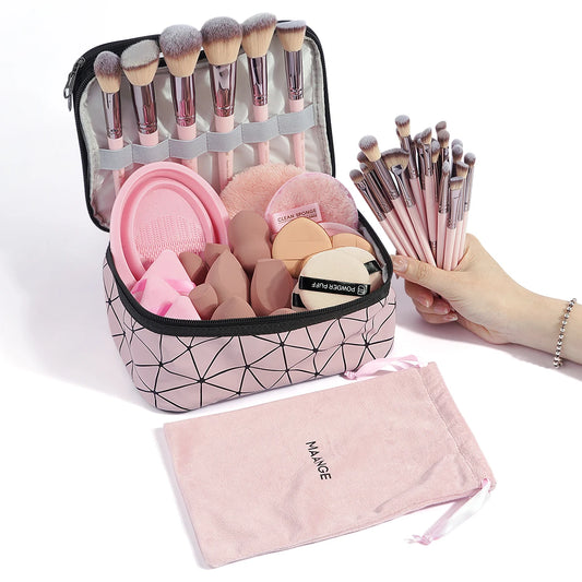 MAANGE 54PCS Professional Makeup Tools Kit with Bag 30PCS Makeup Brush Set Makeup Sponge Removal Puff Makeup Storage Bag Travel
