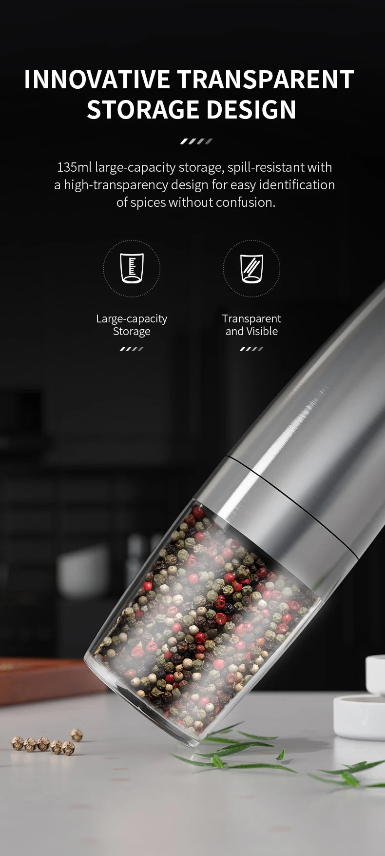 Electric Automatic Salt and Pepper Grinder Set Gravity-sensing Grindering Set Spice Mill Adjustable Spices Grinder Kitchen Tools