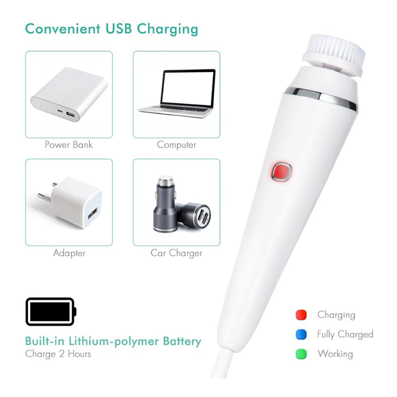 Facial Cleansing Brush 4 in 1 Electric Rechargeable Waterproof Rotating Face Cleaner Deep Pore Cleansing Skin Care Tool