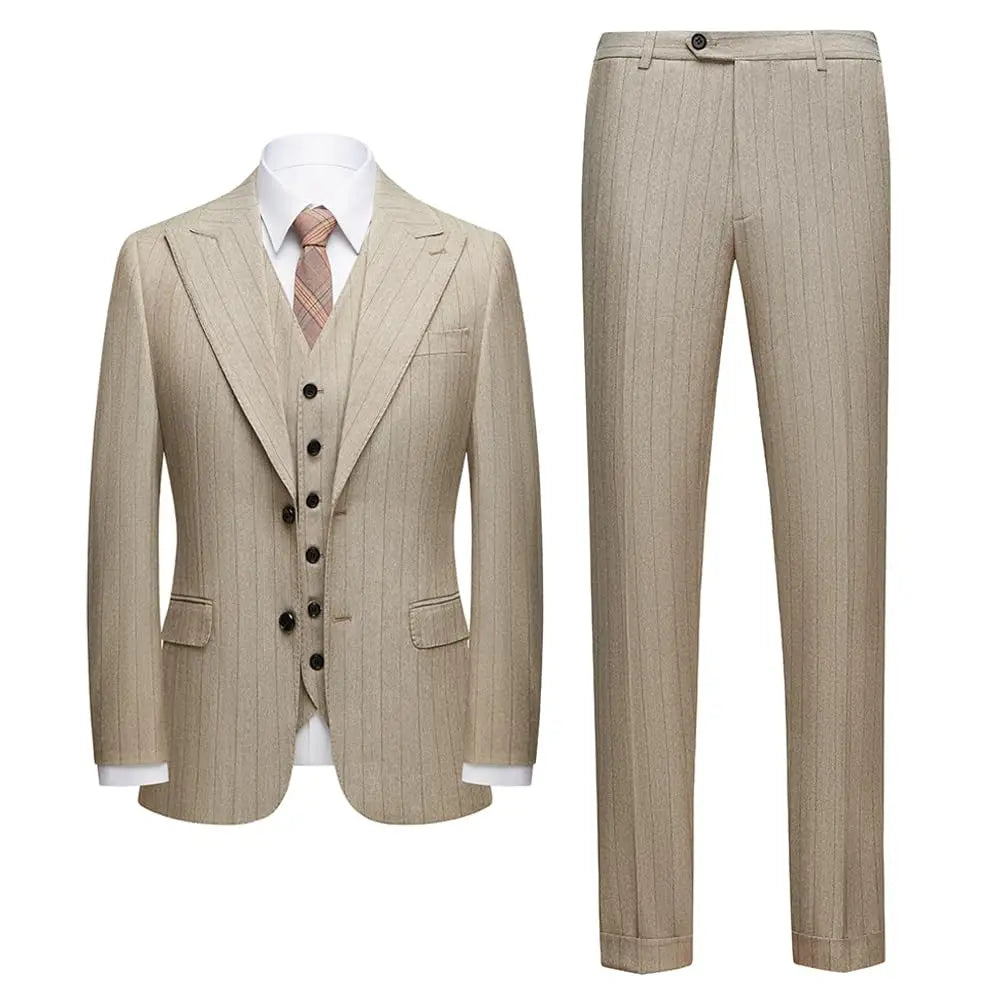 Men's 3-Piece Slim Fit Stripe Suit Blazer Jacket Vest Pants Set | Wedding Tuxedo Formal Business Prom Party US Size XXS-3XL