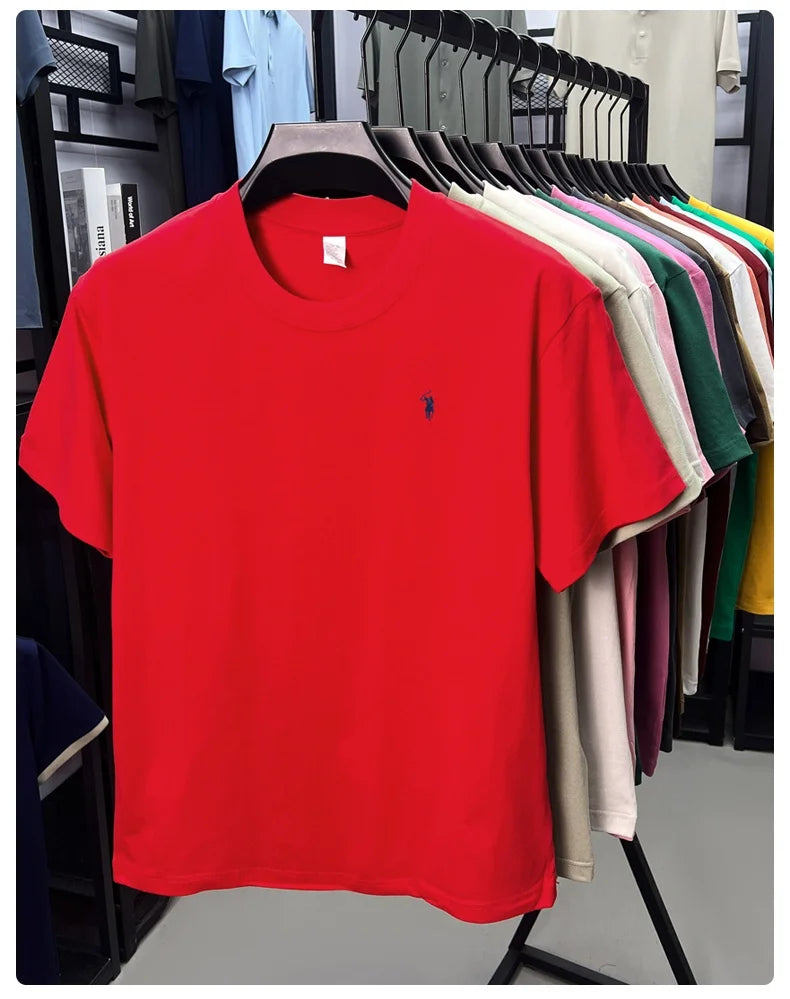 Men's Cotton Short Sleeve T-Shirt Fashionable Pony Print Summer New High-end Comfortable Casual Crew Neck Top