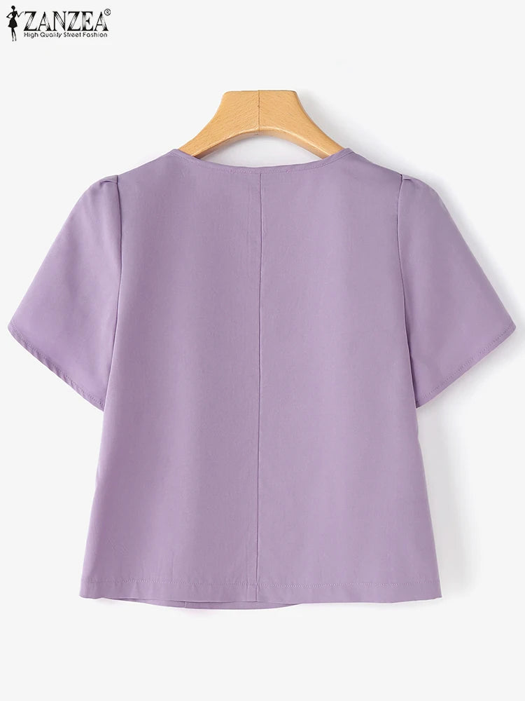 Summer Short Puff Sleeve Blouse ZANZEA Women Tunic Tops 2025 Fashion Solid Color Shirts Sexy V-Neck Casual Blusas Streetwear