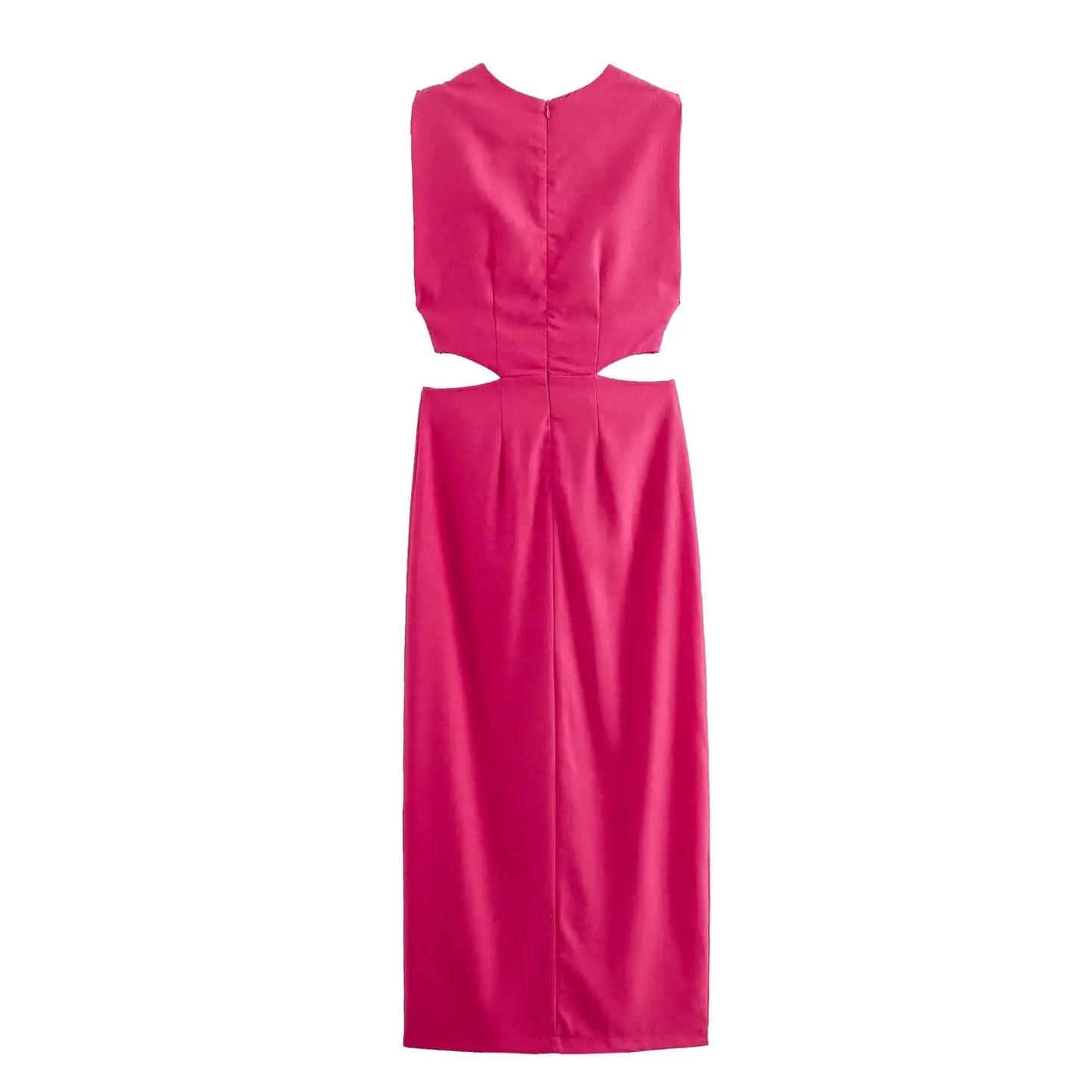 Summer Dress For Women 2024 Solid Waist Hollow Out O-Neck Sleeveless Slit Long Dresses Wild Casual Beach Woman Even Dress