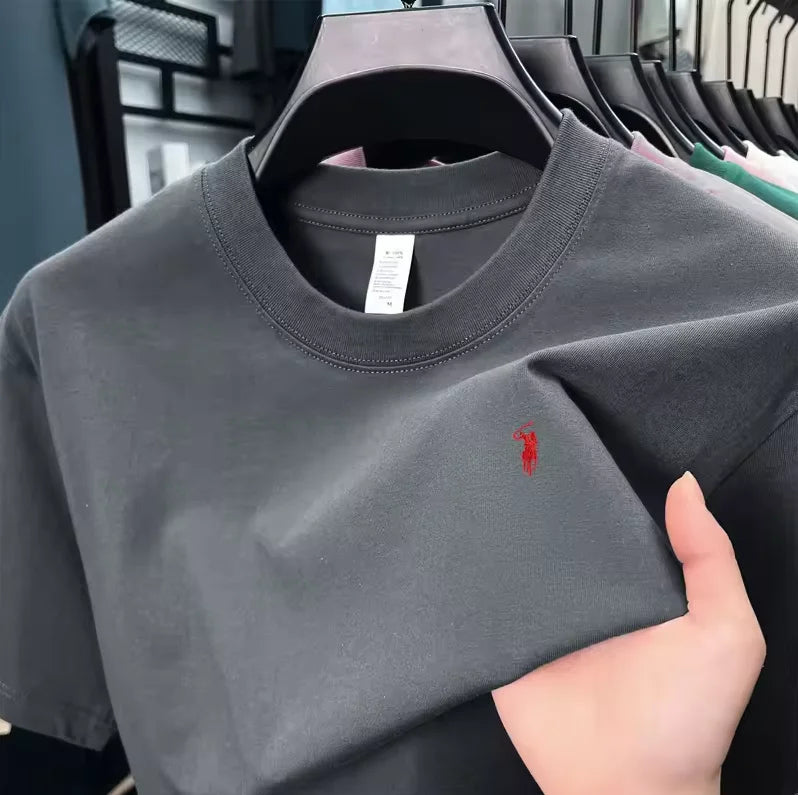 Men's Cotton Short Sleeve T-Shirt Fashionable Pony Print Summer New High-end Comfortable Casual Crew Neck Top