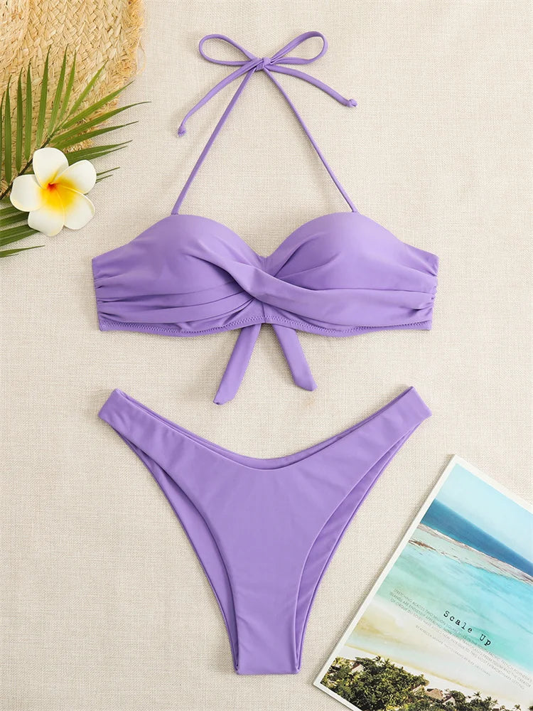 Bikini Swimsuit Women Swimwear 2026 New Solid Push Up Bikinis Set High Waist Thong Bathing Suit Two Pieces Swimming Suits Female