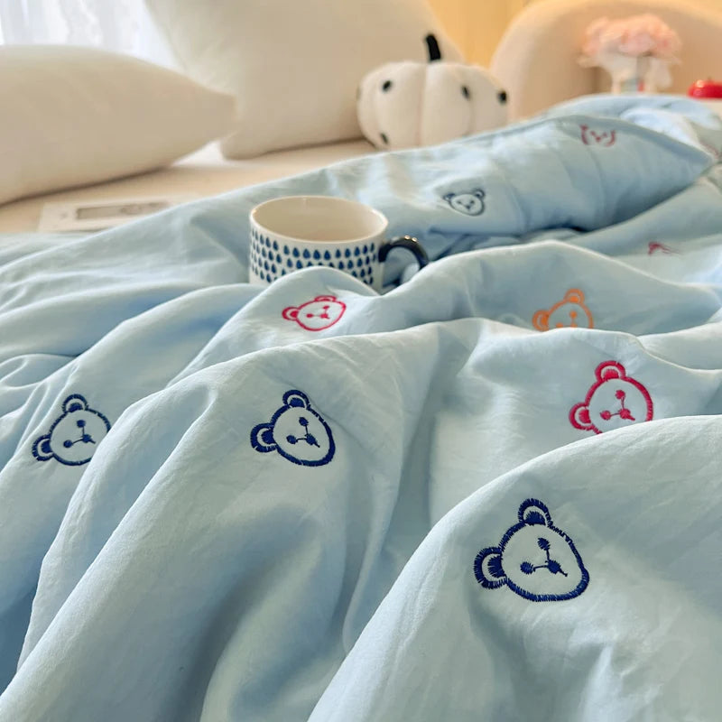 2025 New Embroidered, washed cotton, summer quilt, air-conditioned, skin friendly, breathable, machine washable bedding
