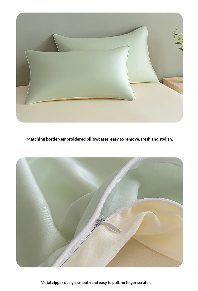 New Washed Ice Silk Bedding Set 4PCS Summer Cool Touch Rope Design Sheet Set Soft Breathable Hotel Luxury Twin/Full/Queen Size