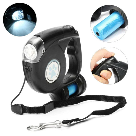 Pet Leash for Dogs Cats Night Travel Safety Pet Traction Rope 4.5M Dog Accessories Multifunctional Pet Leash With Garbage Bag
