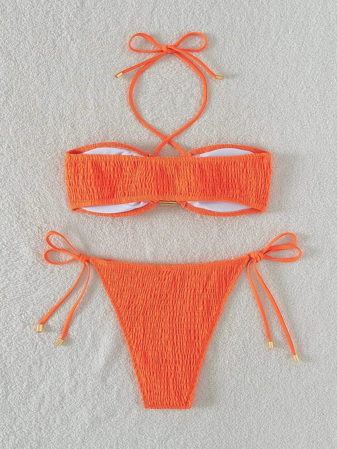 Sexy Triangle Bikini 2026 Women Red Black Ribbed Push Up Micro Swimsuit Cut Out Metal Designer Bathing Suit Knot Thong Swimwear