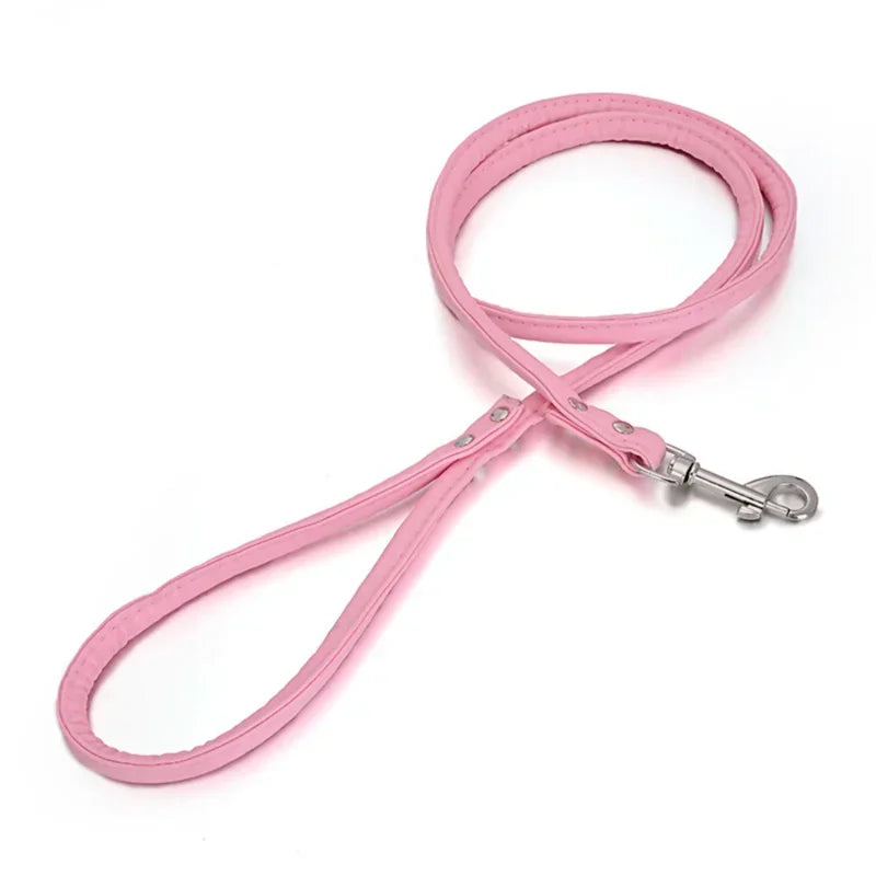 PU Leather Dog Leash Chain Leads Rope Pet Cat Traction Hook Buckle Collar Harness Running Walk Black Red Blue for Small Animal