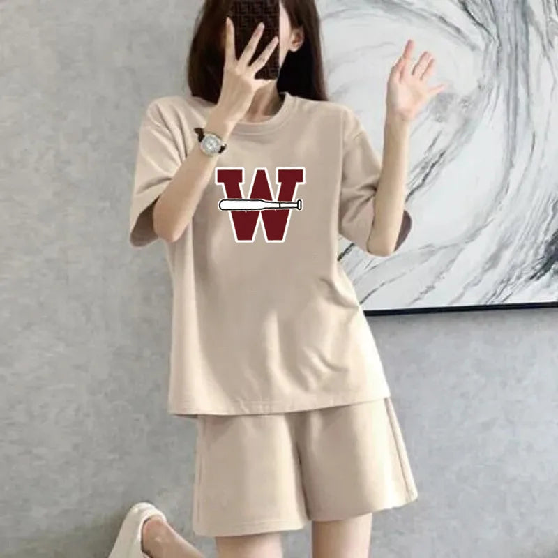 Summer 2 Piece Outfit for Women, Oversized Letter Print T-Shirt and Shorts, Co-ord Set