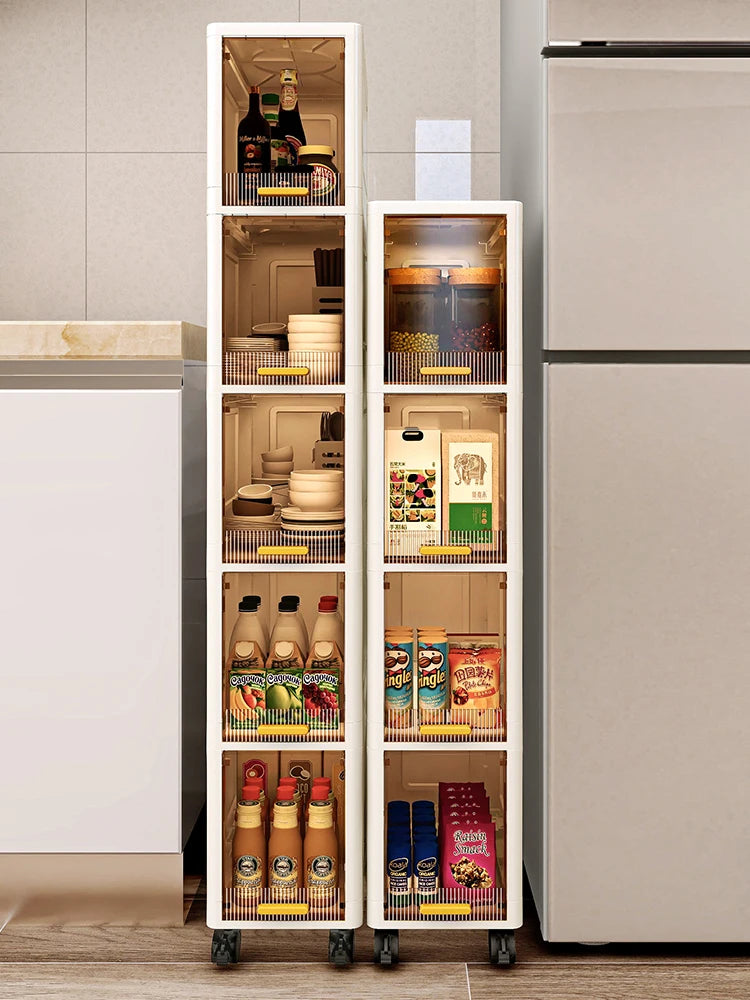 20cm Slim Storage Cabinet, 3/4/5-Tier Narrow Rolling Organizer with Wheels, Space-Saving Shelf  White Multi-Purpose Storage