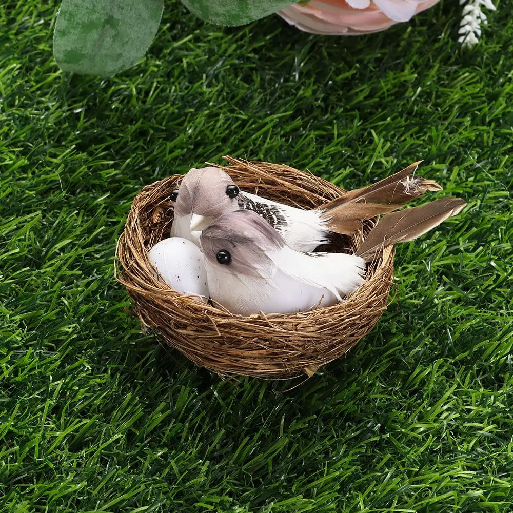 Decor Garden Vine Home House Decoration Craft Nature Realistic Feathered Bird Nest Artificial Craft Birds Birds Egg