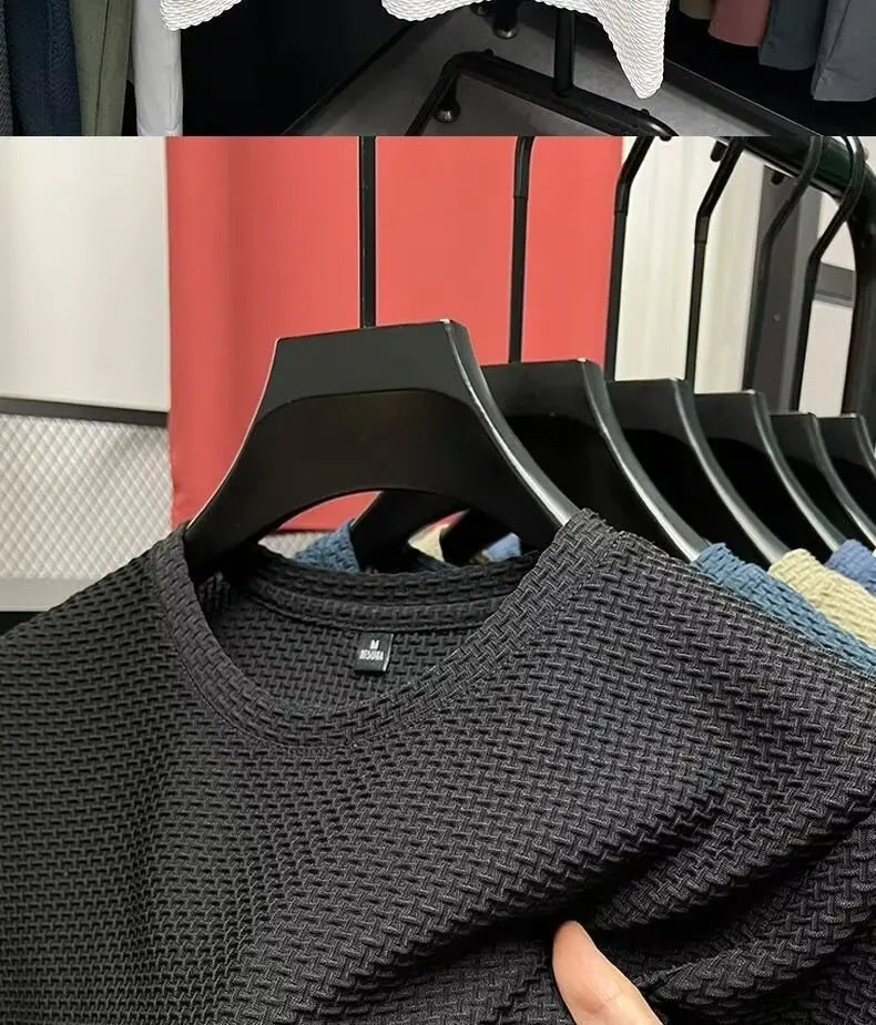Mesh Ice Silk T-shirt Men's Short sleeved Round Neck New T-sleeved Men's Bottom Shirt Summer Solid Color Men's Top