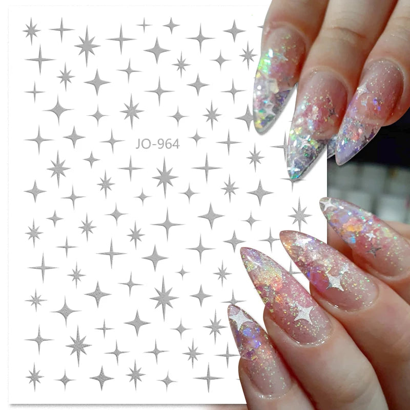 1PCS Black White Butterfly Laser Nail Stickers Y2K Nail Art Decoration Abstract Lines Bronzing Flowers Stickers For Nails